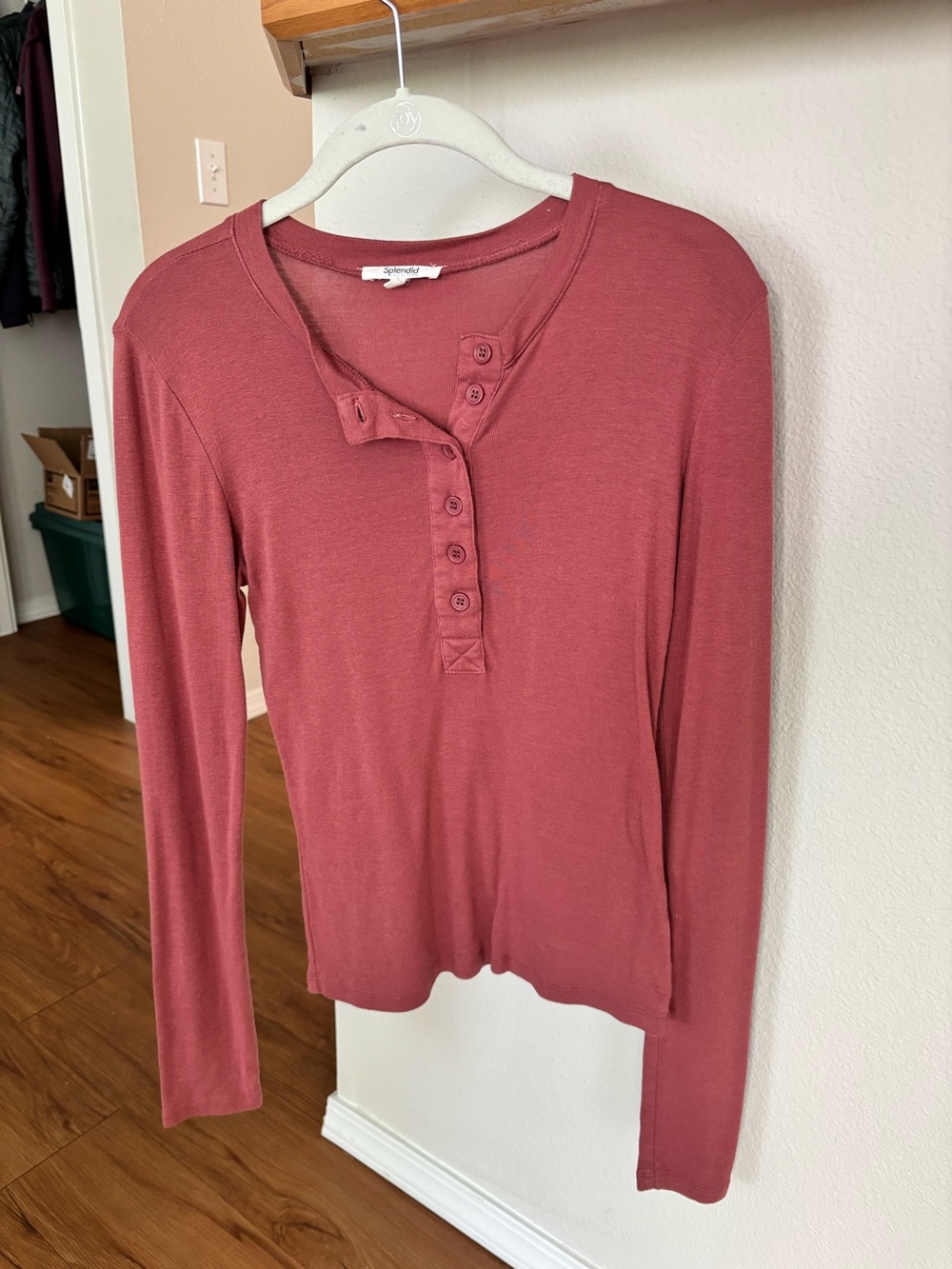 Splendid Long-Sleeve Henley Top in Rosewood